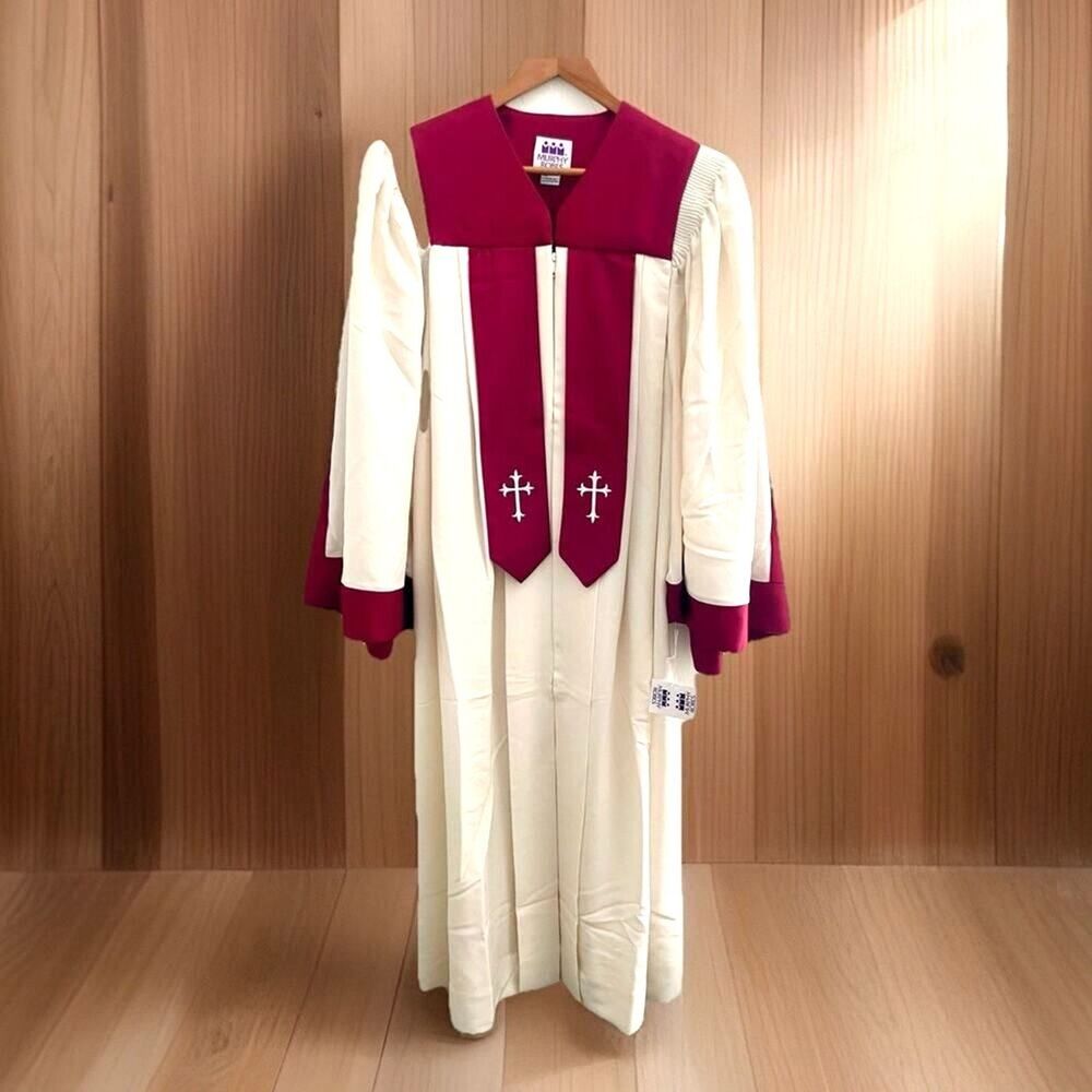 NWT Vintage Murphy Robe Clergy Robe Choir Vestments Cream Burgundy